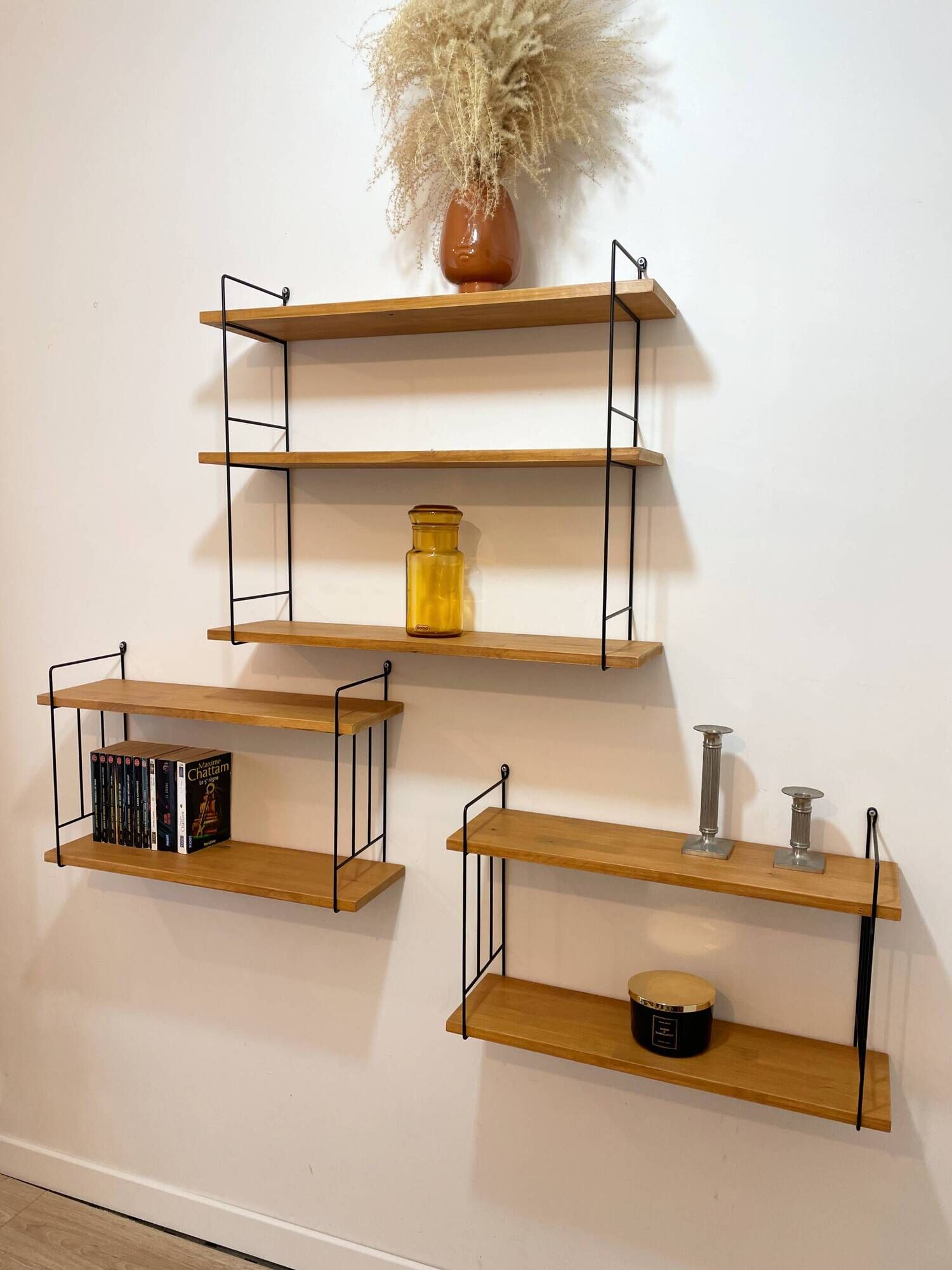 3 String wall shelf modules by WHB, Germany, 1960.