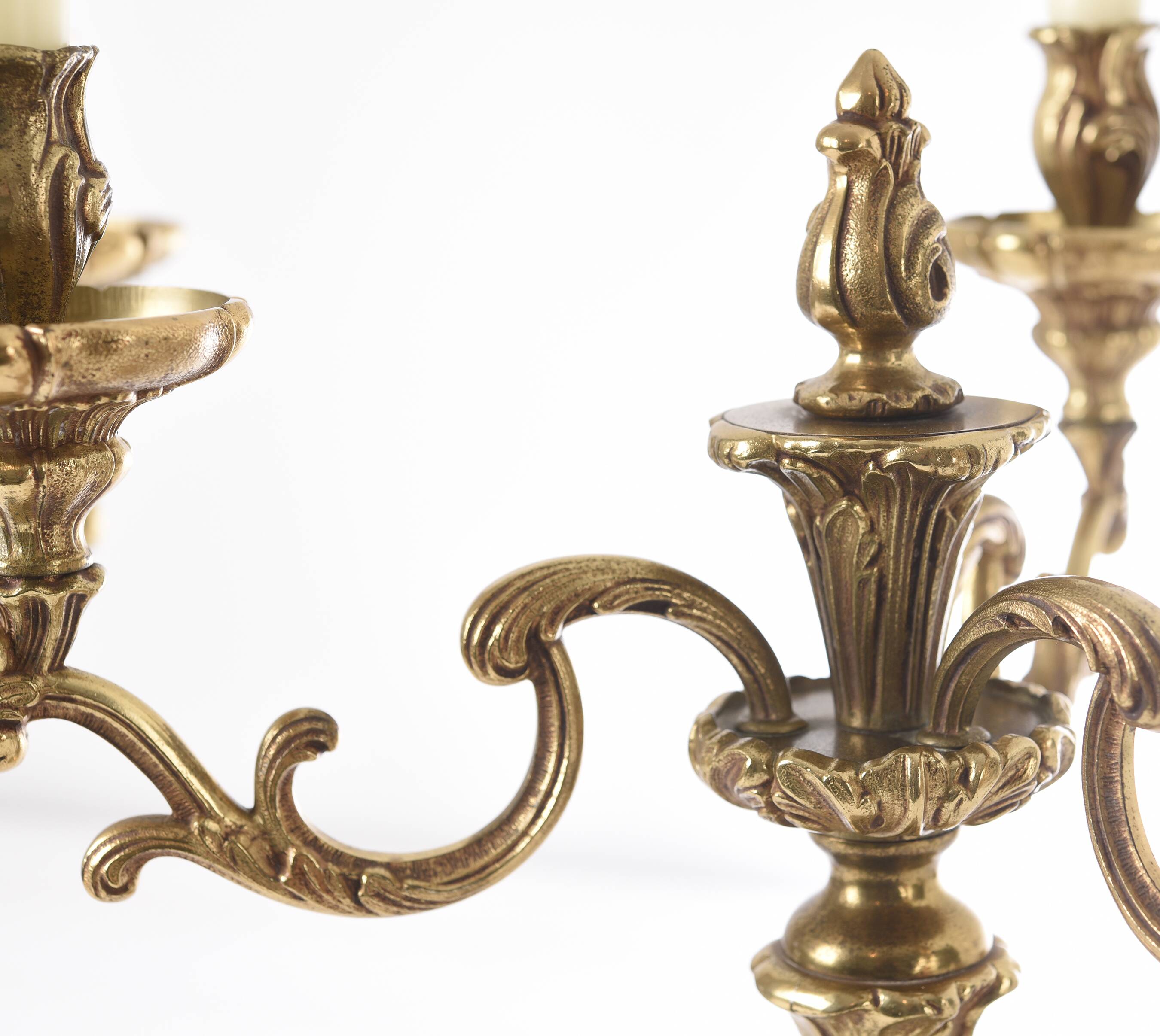 Pair of antique 6-arm bronze candelabras, 19th century