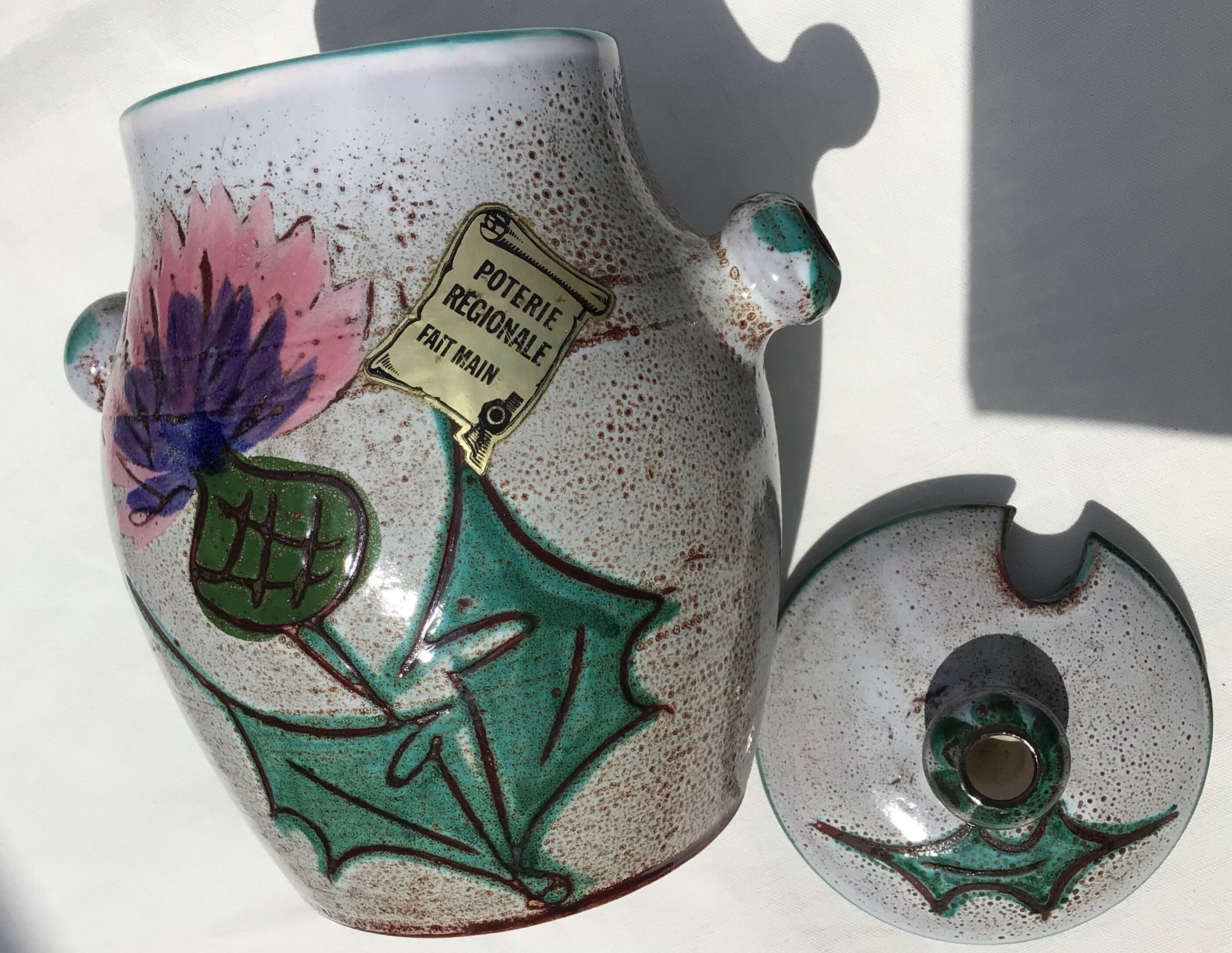 Vallauris Thistles covered pot for condiments