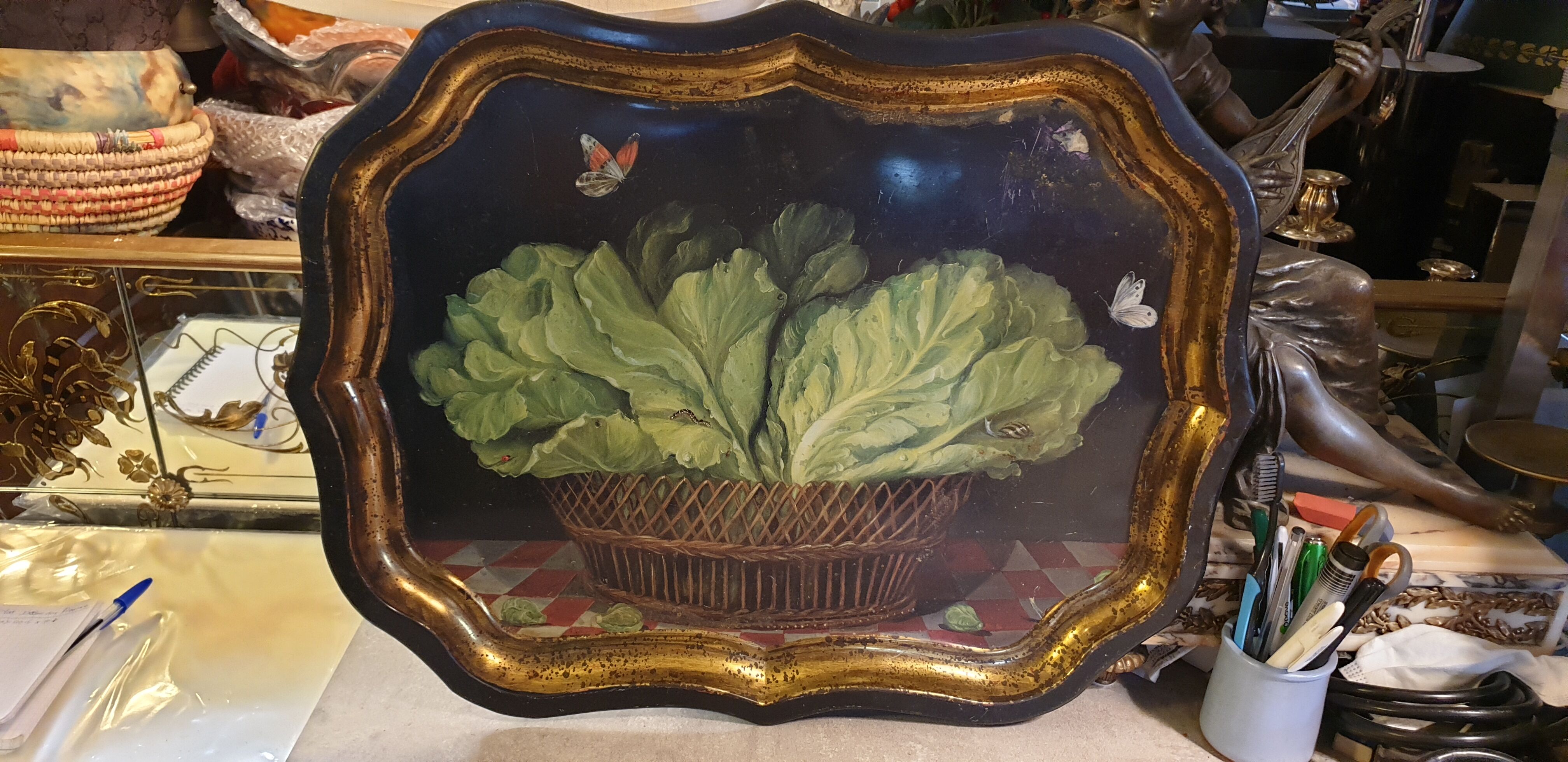English painted metal tray