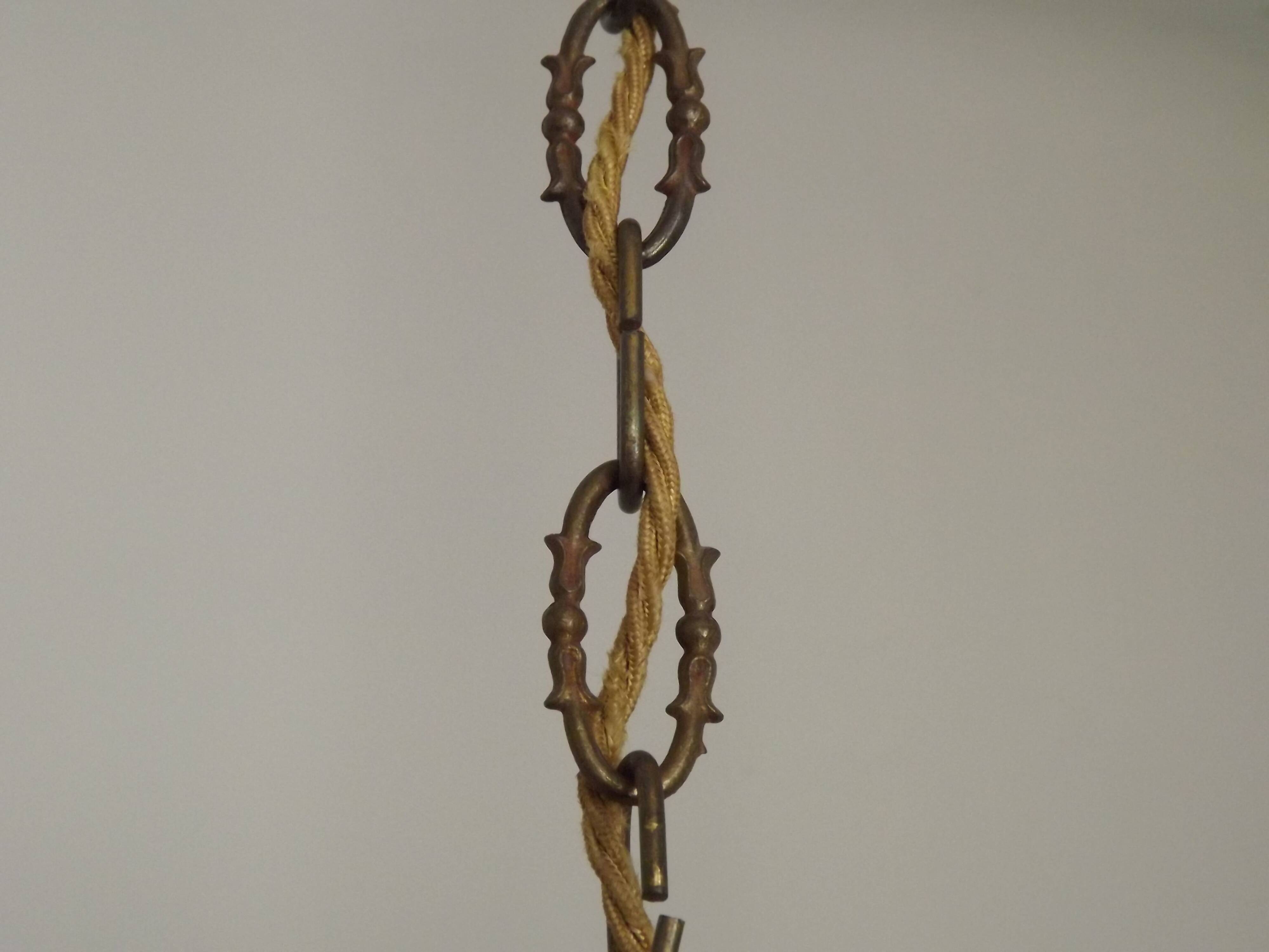 French Art Nouveau 5-Light Bronze 3 sided Crystal Cage Chandelier