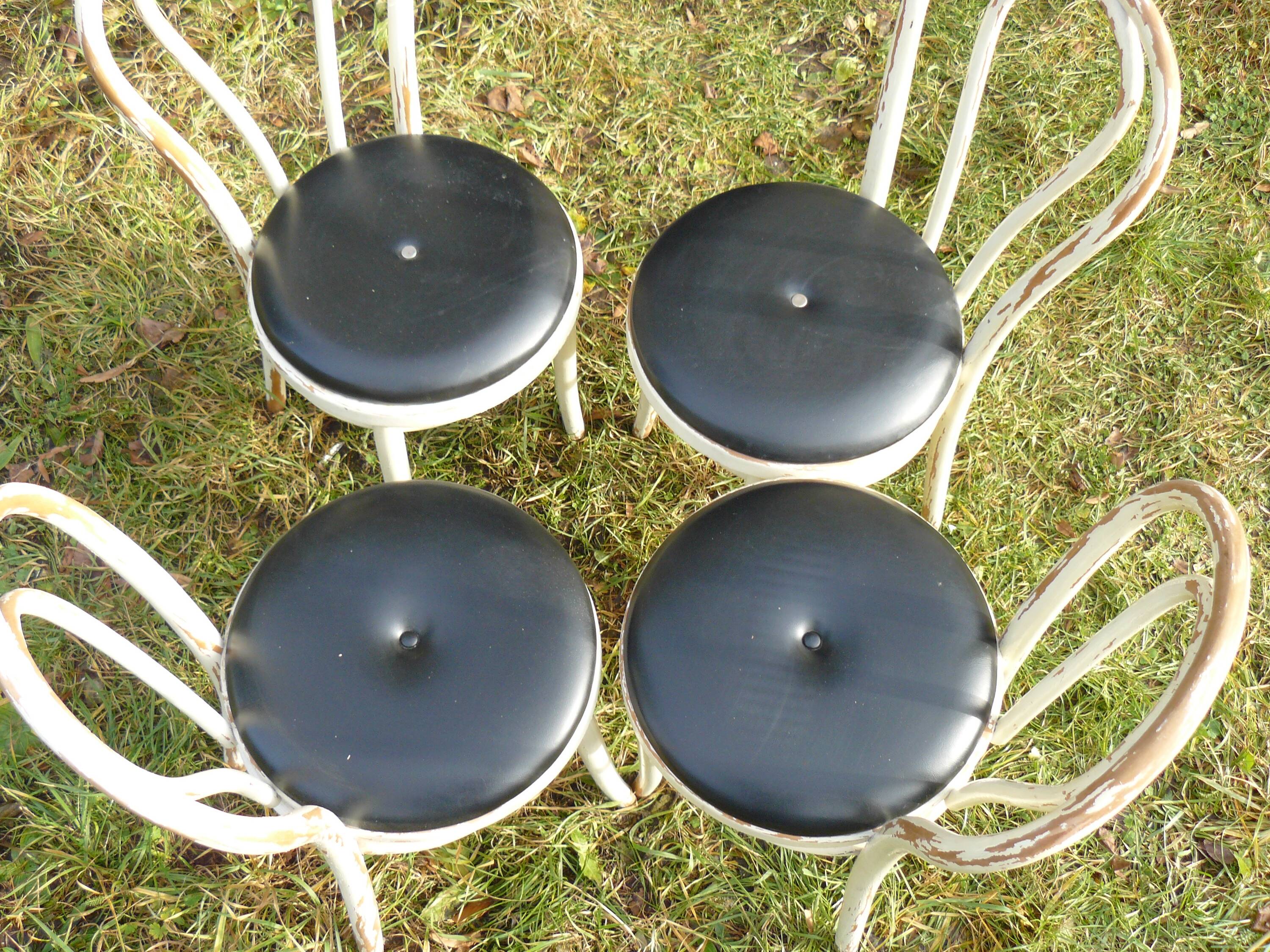 Set of 4 white and black Thonet bistro chairs