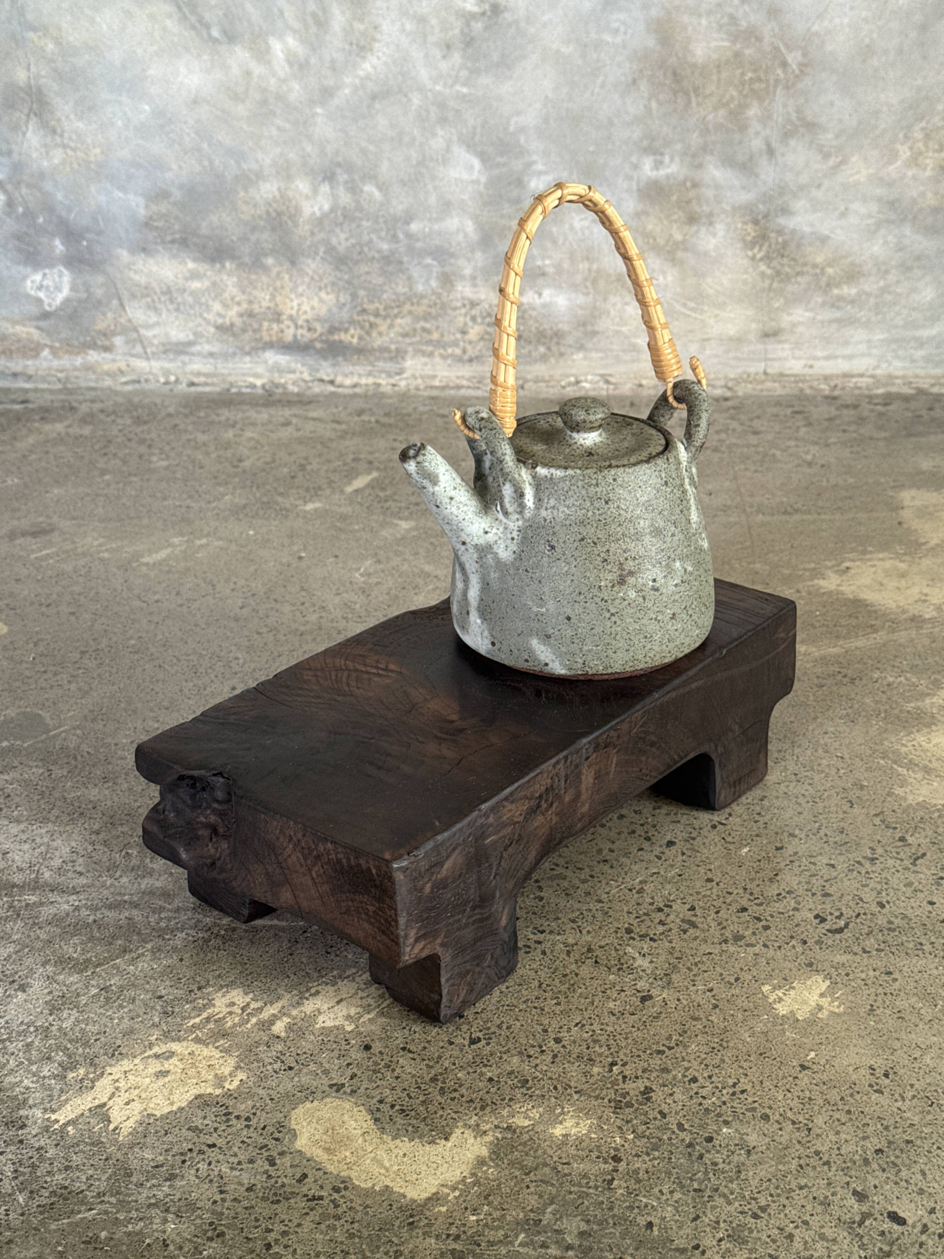 Small stool, black solid teak accent stool wabi-sabi L30 W8.5 H6.