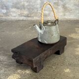 Small stool, black solid teak accent stool wabi-sabi L30 W8.5 H6.