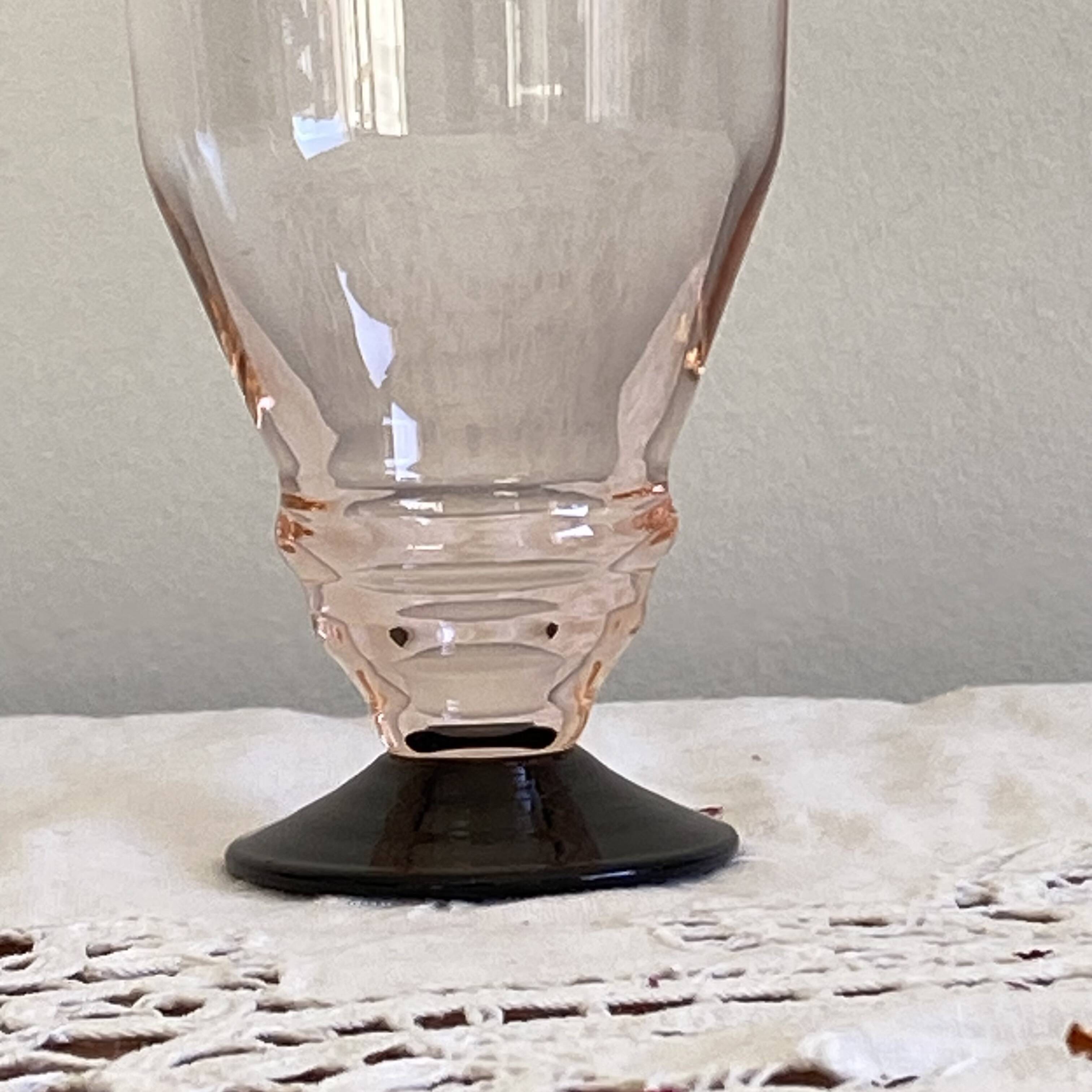 9 pink art deco wine or water glasses with black stem
