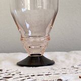 9 pink art deco wine or water glasses with black stem