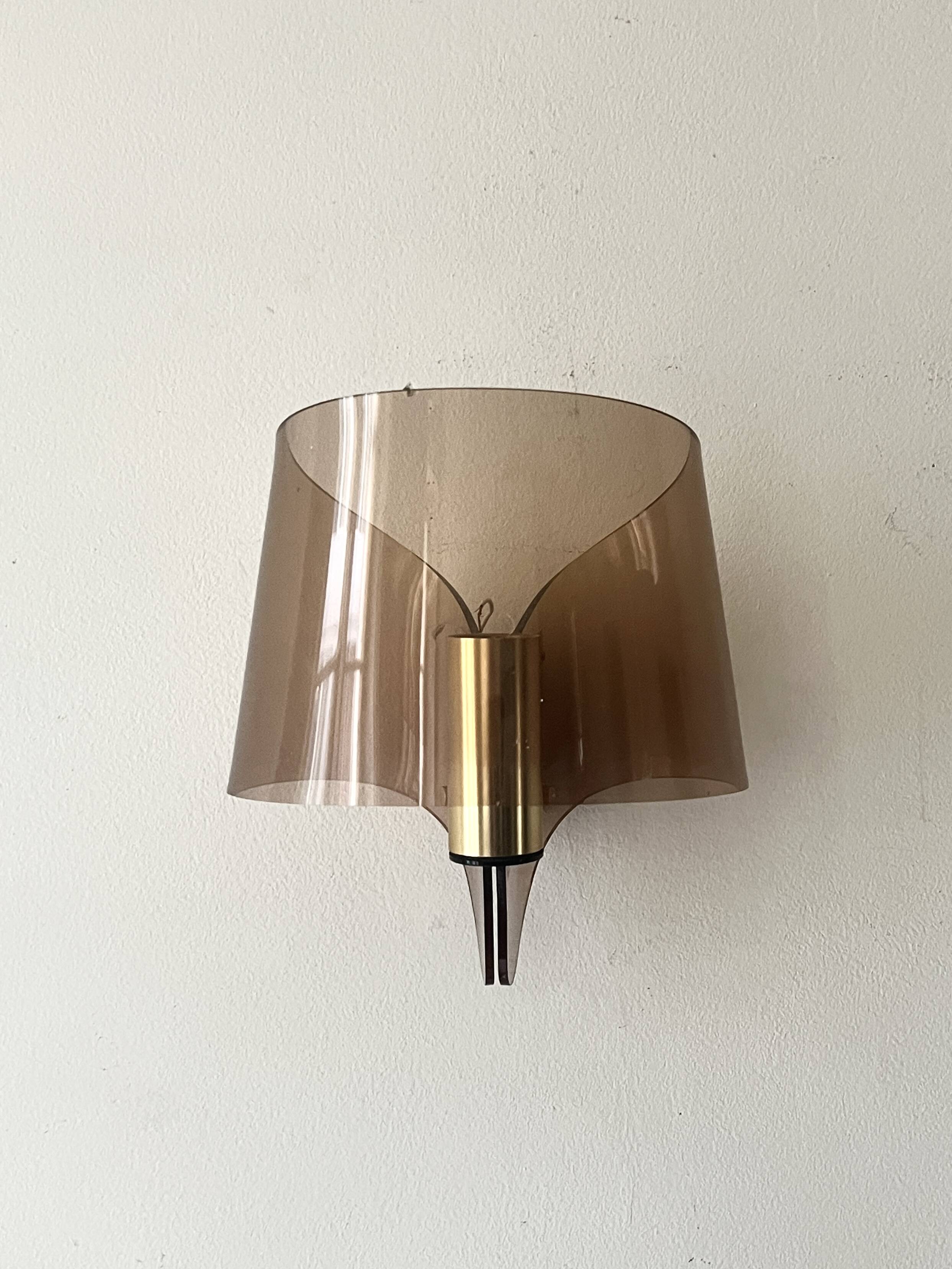 Plexiglass wall light / brass details, 1970s design