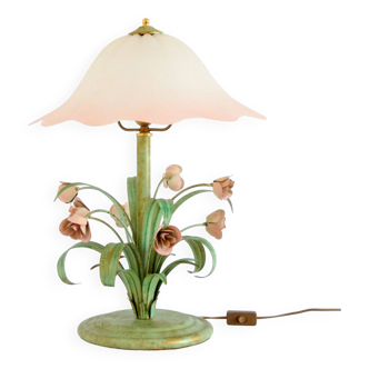 Table lamp bouquet of flowers / Roses wrought iron 1960 vintage