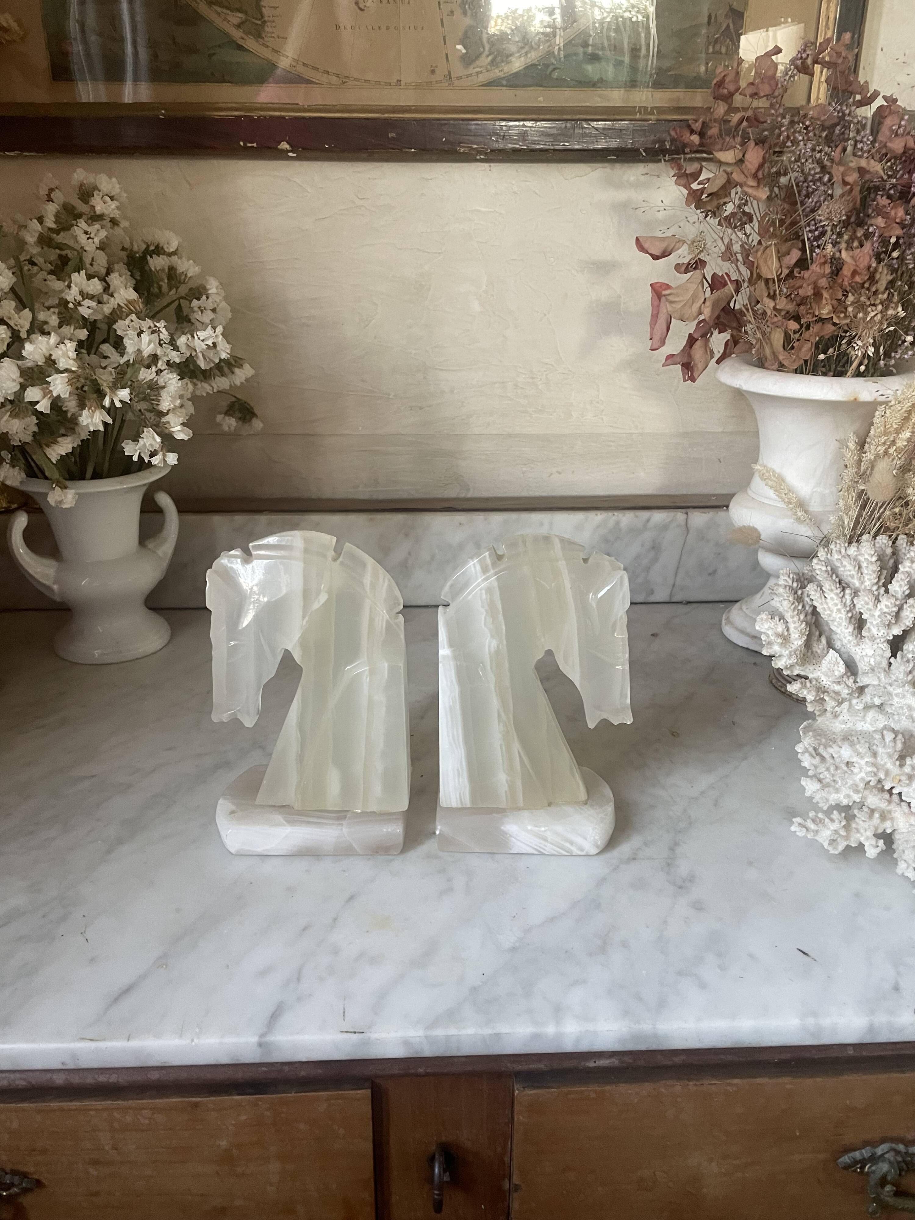 Pair of onyx horse head bookends