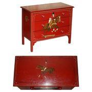 Hand-painted Victorian pine commode featuring a horse and jockey.