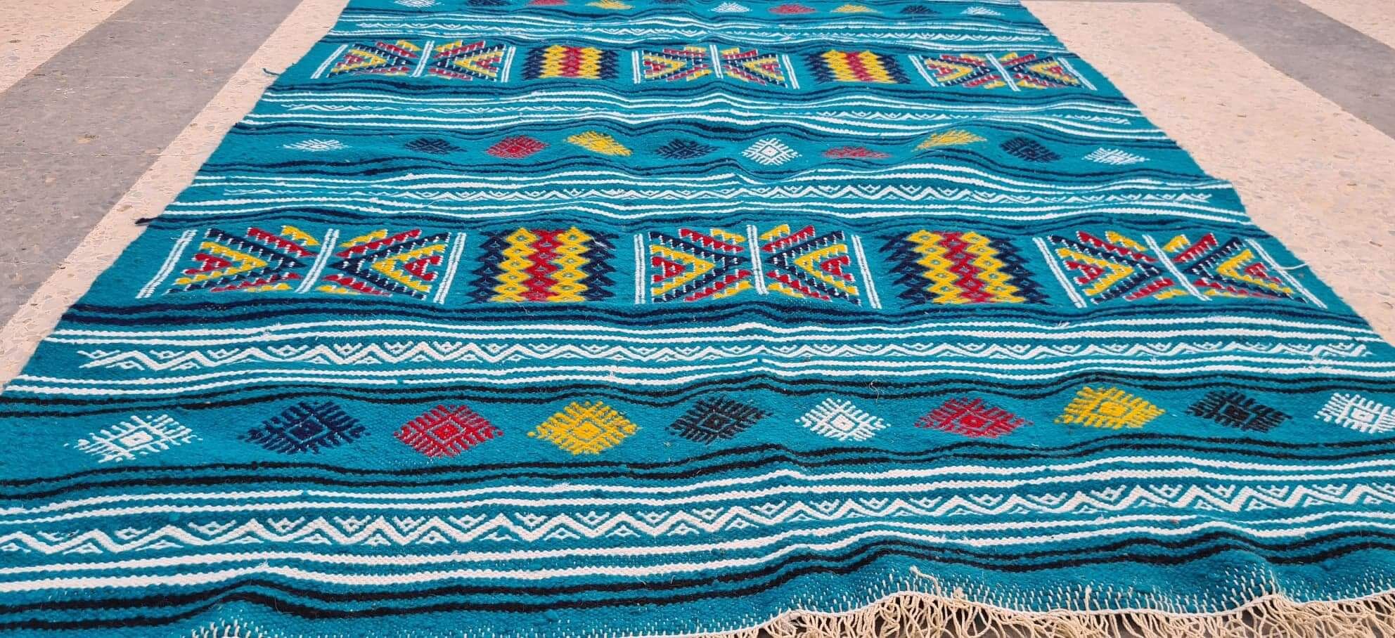 Traditional handmade multicolored blue carpet 210x110cm