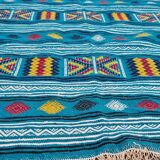 Tapis bleu multicolore fait main traditionnel 210x110cm