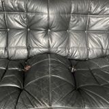 Kashima 2-seater sofa in black leather Michel Ducaroy, 1970