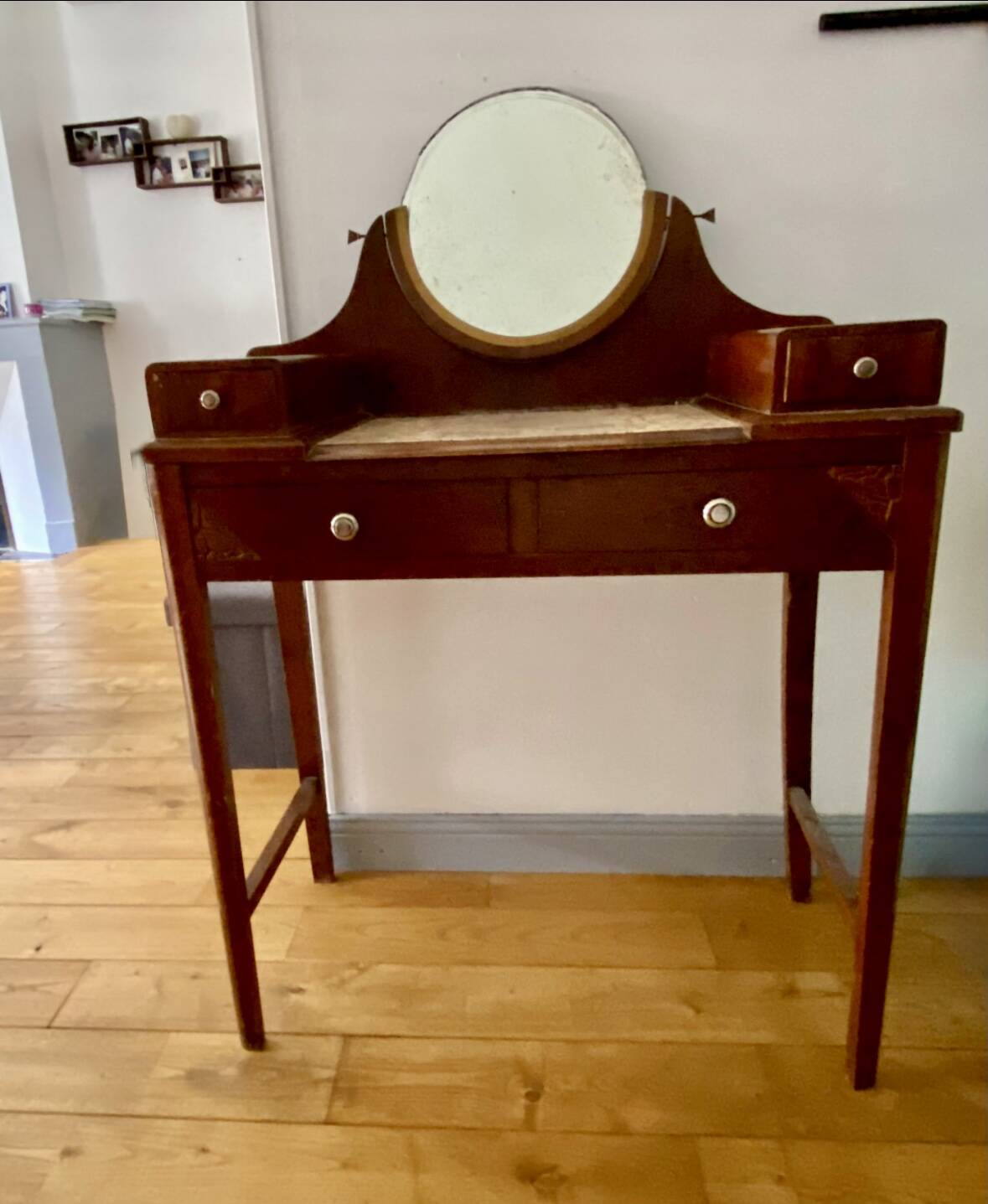 Antique solid wood dressing table – Early 20th century – Marble top & mirror