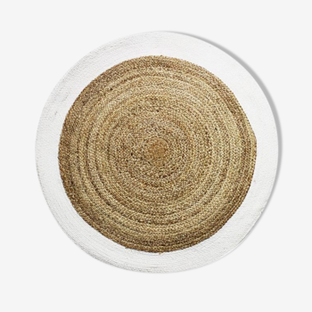 Round carpet in white beige jute 90 cm