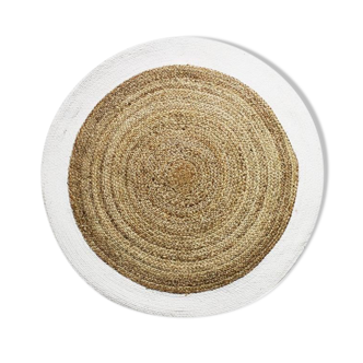 Round carpet in white beige jute 90 cm