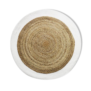 Tapis rond en jute blanc beige 90 cm