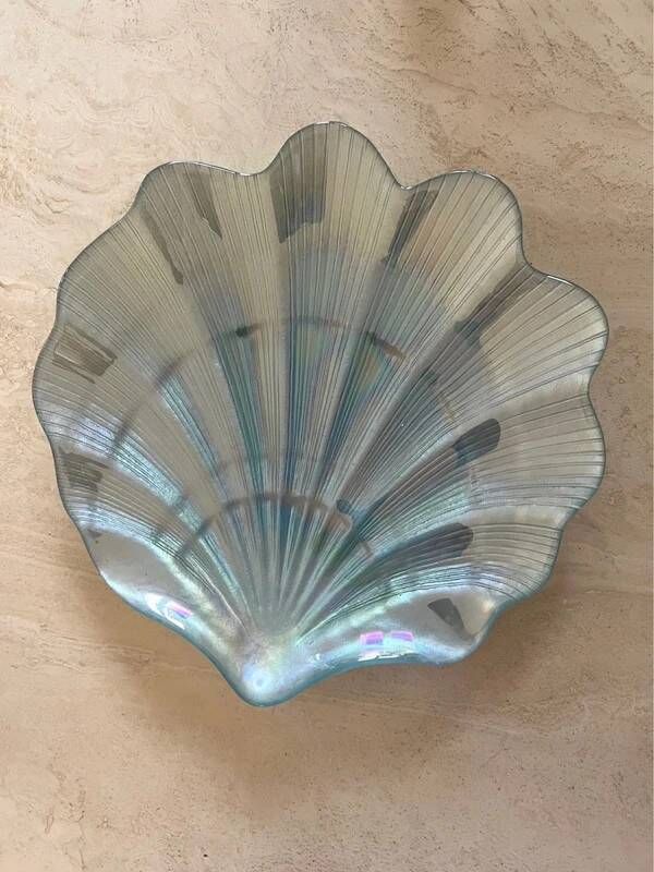 Magnifique assiette iridescente coquillage bleu vintage