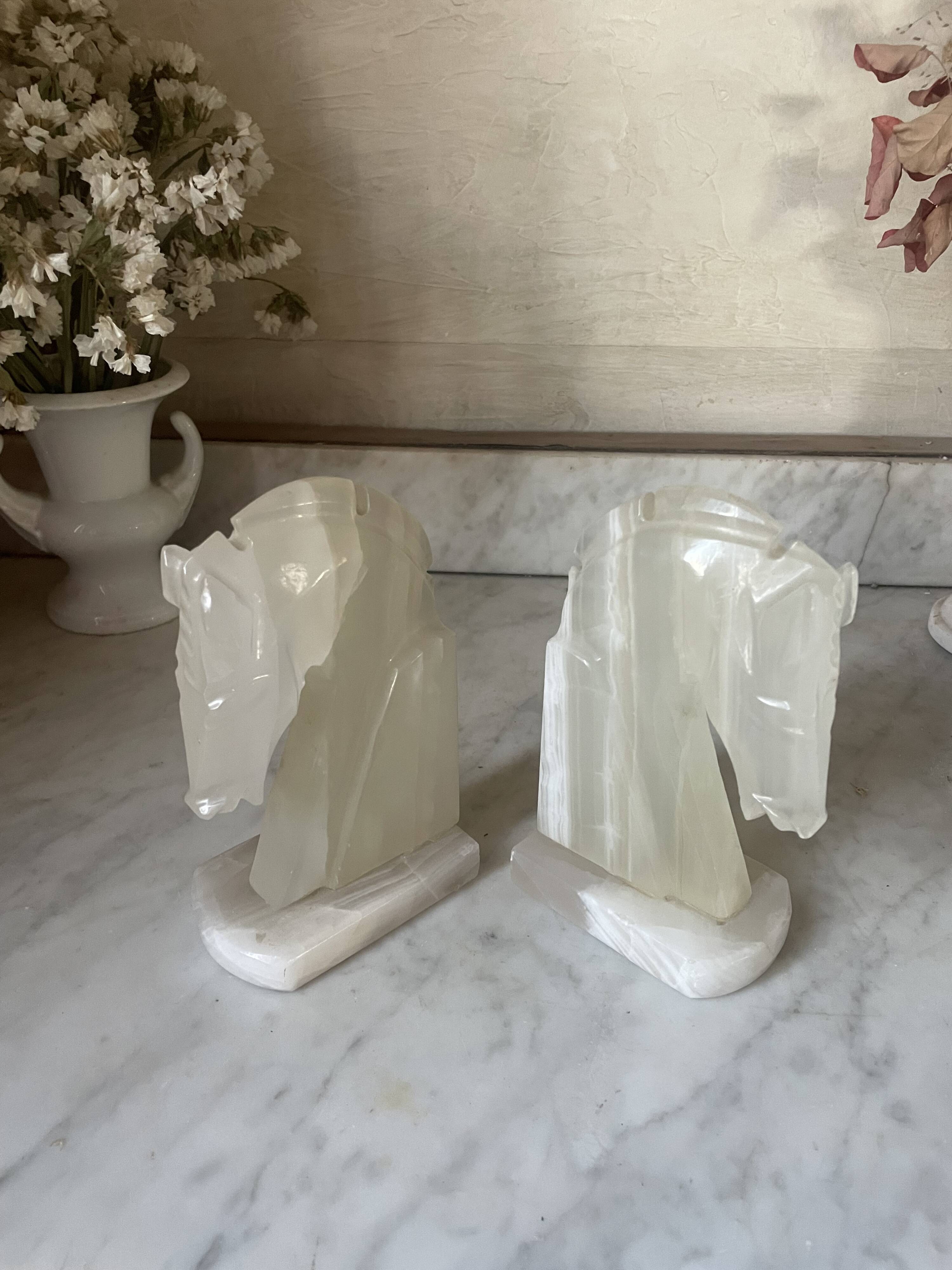 Pair of onyx horse head bookends