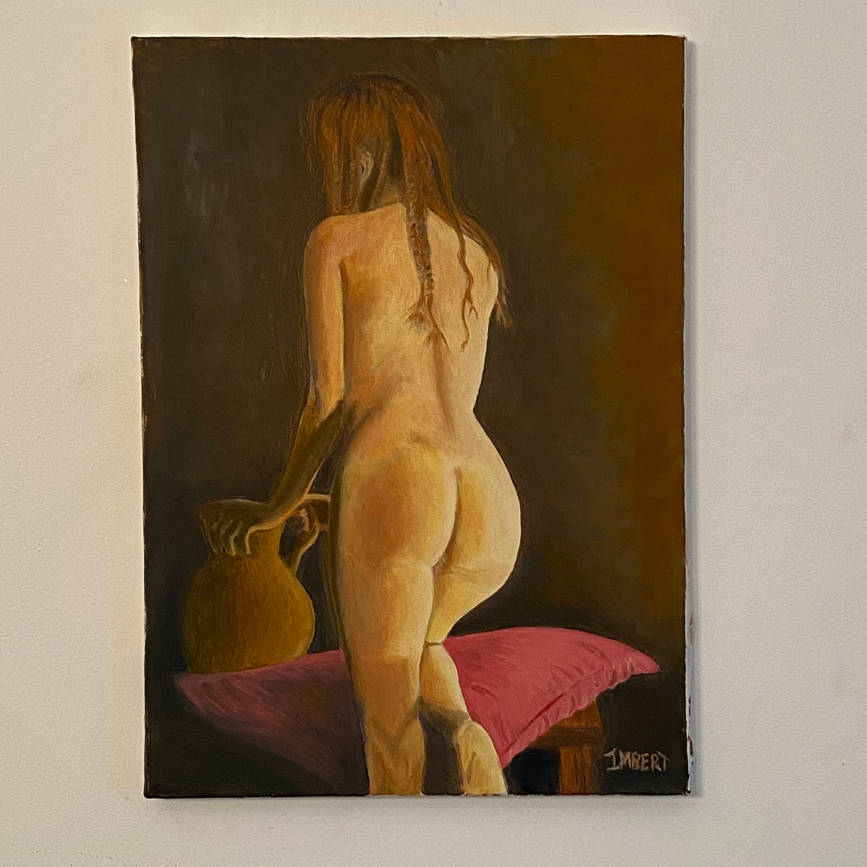 Oil on canvas, nude back signed