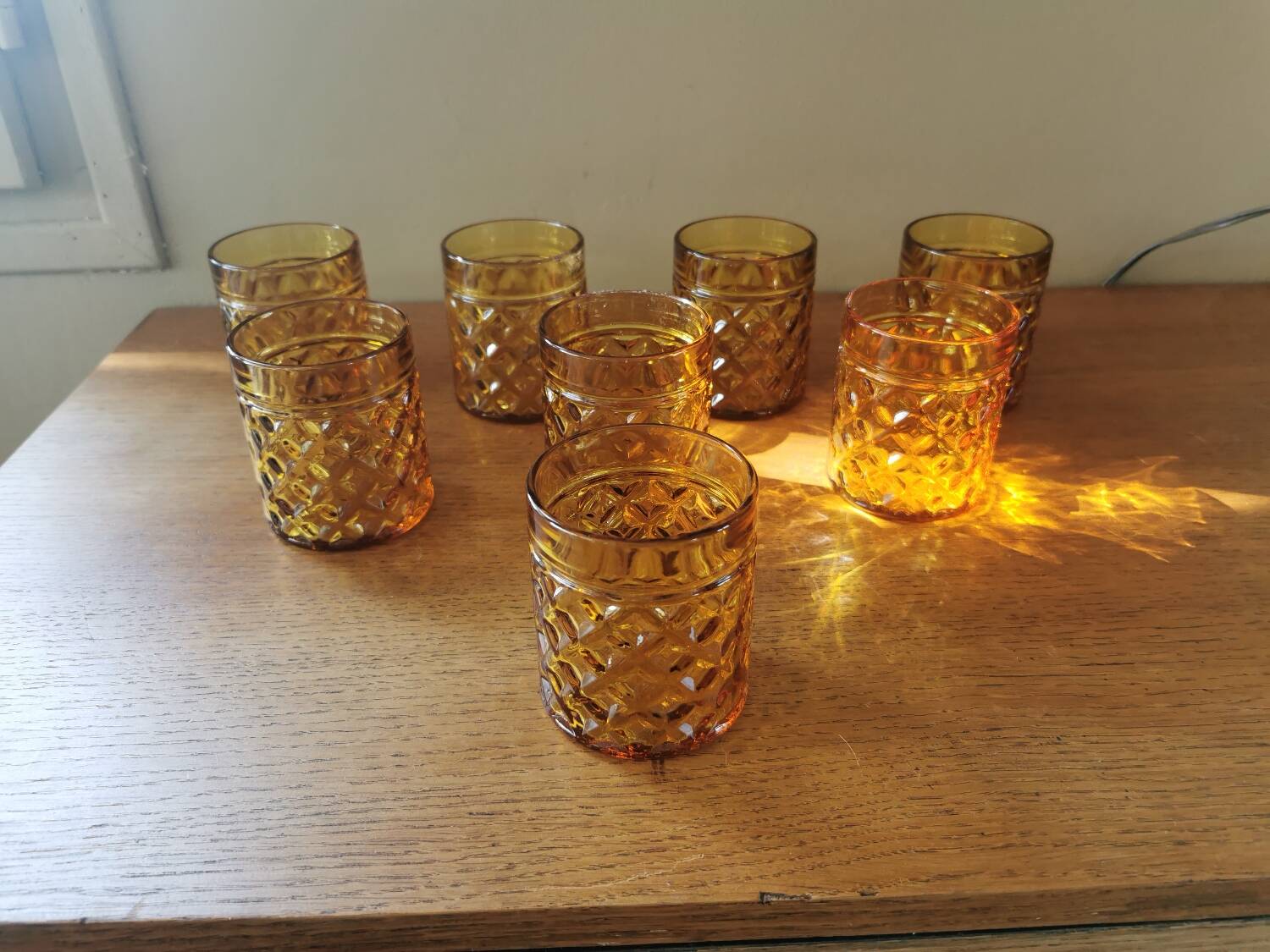 Set of 8 vintage whiskey glasses yellow glass