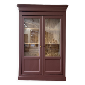 2-door solid wood display case - burgundy