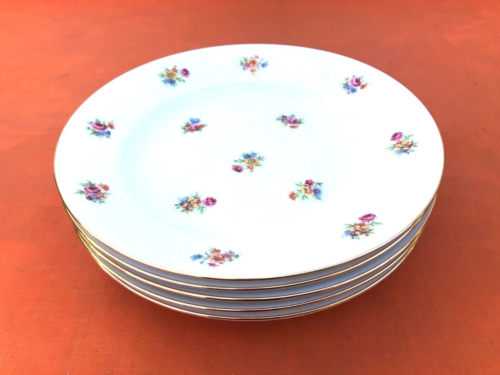 5 antique porcelain soup plates PN France