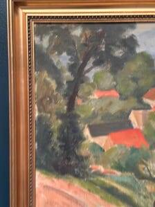 Original Oil Painting on Panel - "Coastal Village" by Bernhard Önstad - Signed - Vintage and Framed