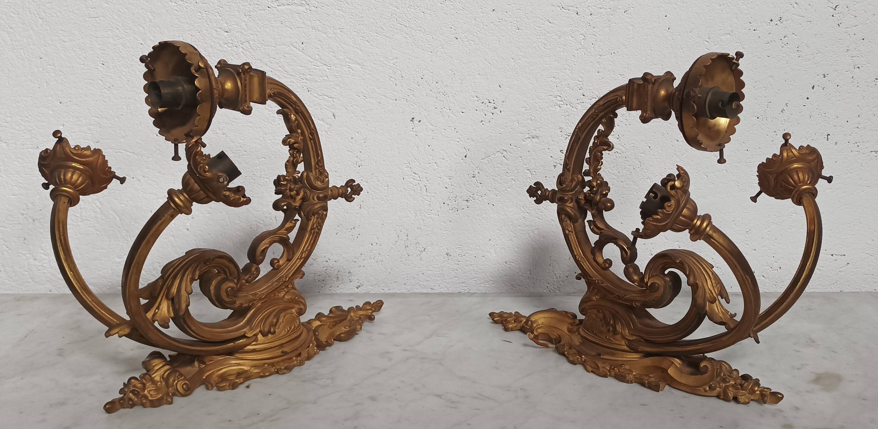 Pair of large Napoleon III bronze wall lights