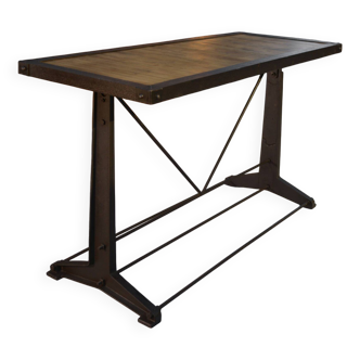 Industrial console with oak top