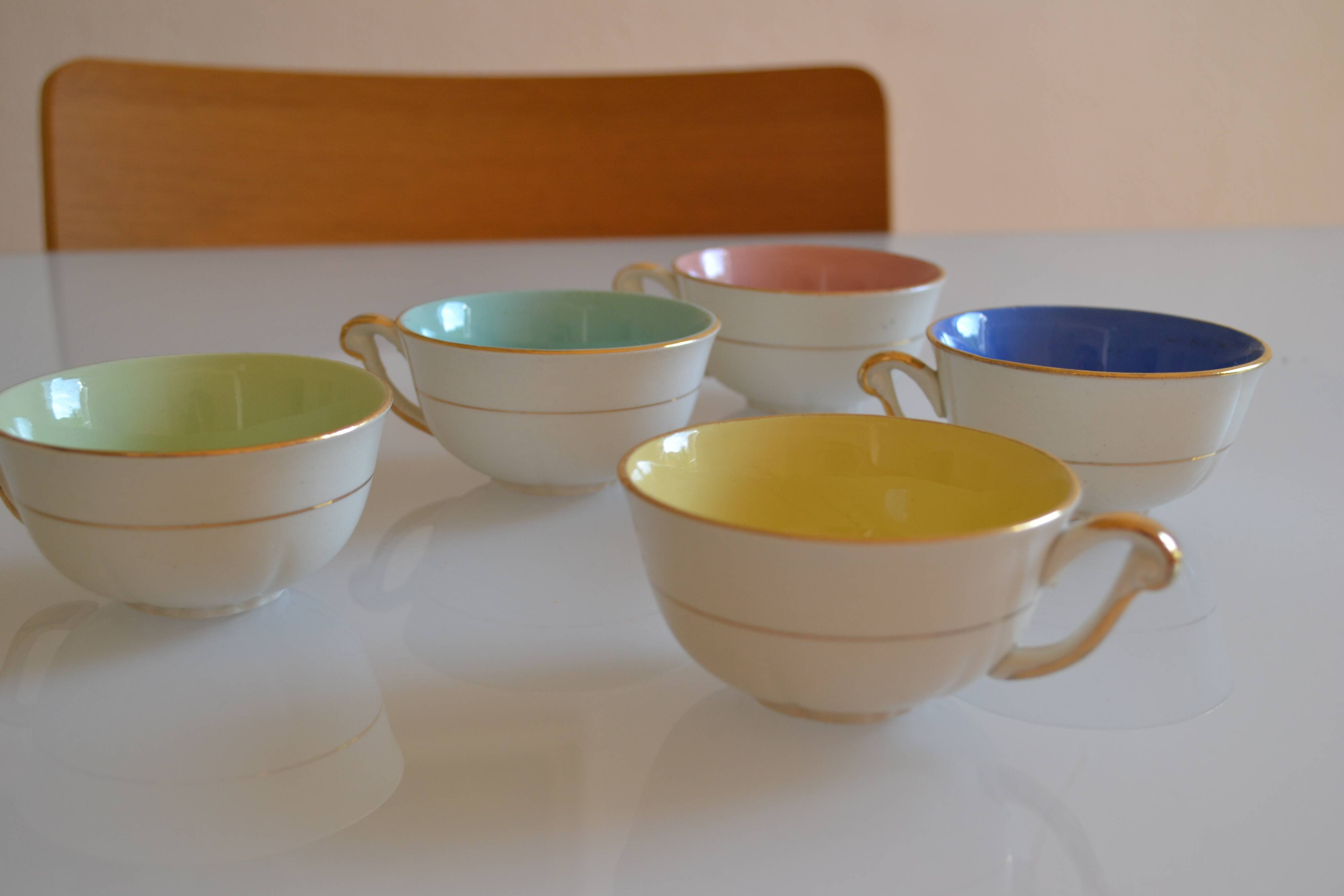 5 earthenware coffee or tea cups from saint amand france 1950