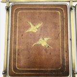 Miroir de barbier  triptyque en laiton et cuir gravé