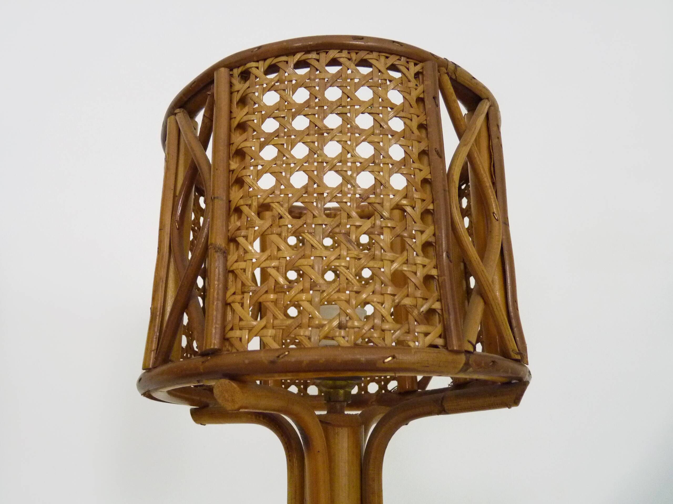 Pair of bamboo rattan cane lamps. Italy, 1950s and 1960s.