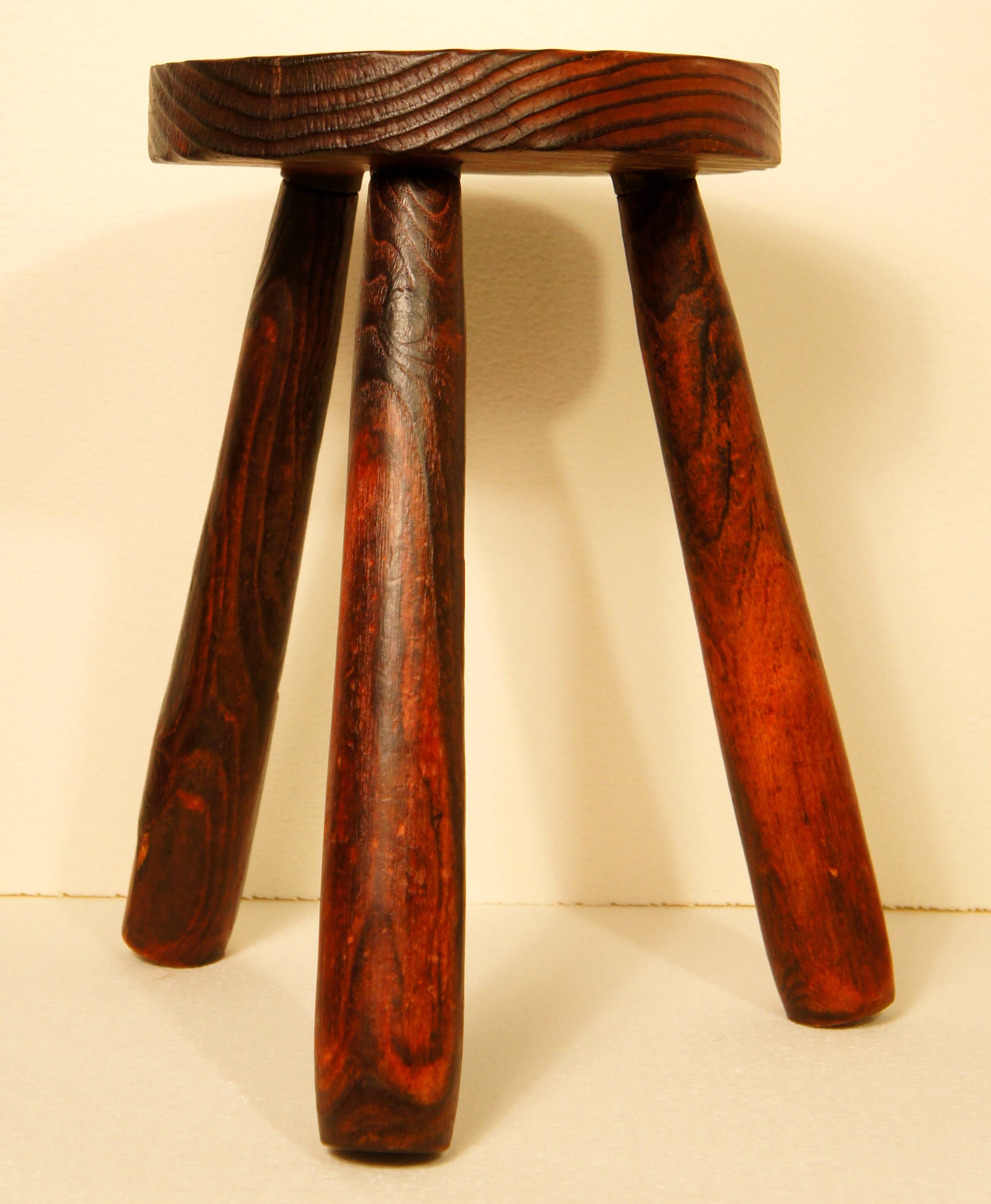 Tripod stool solid wood tinted red