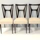 Set of Six Ebonized Beech Dining Chairs with Ivory Skai Upholstery, Italy