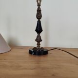 Table lamp base candlestick in chiselled brass and marble base.