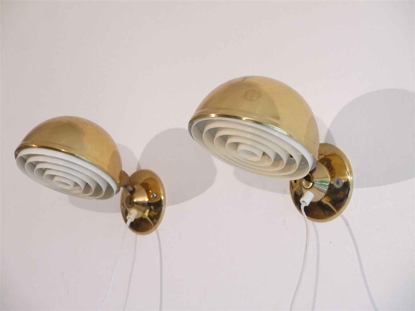 Pair of Danish brass wall lamps by Knud Christensen 1970