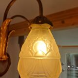 Art deco bronze chandelier with 5 tulips.