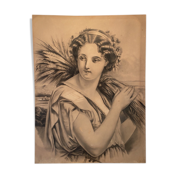 Portrait of a young girl with a bundle of wheat XX century