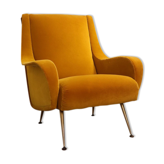 Vintage Italian armchair in yellow velvet circa 1960