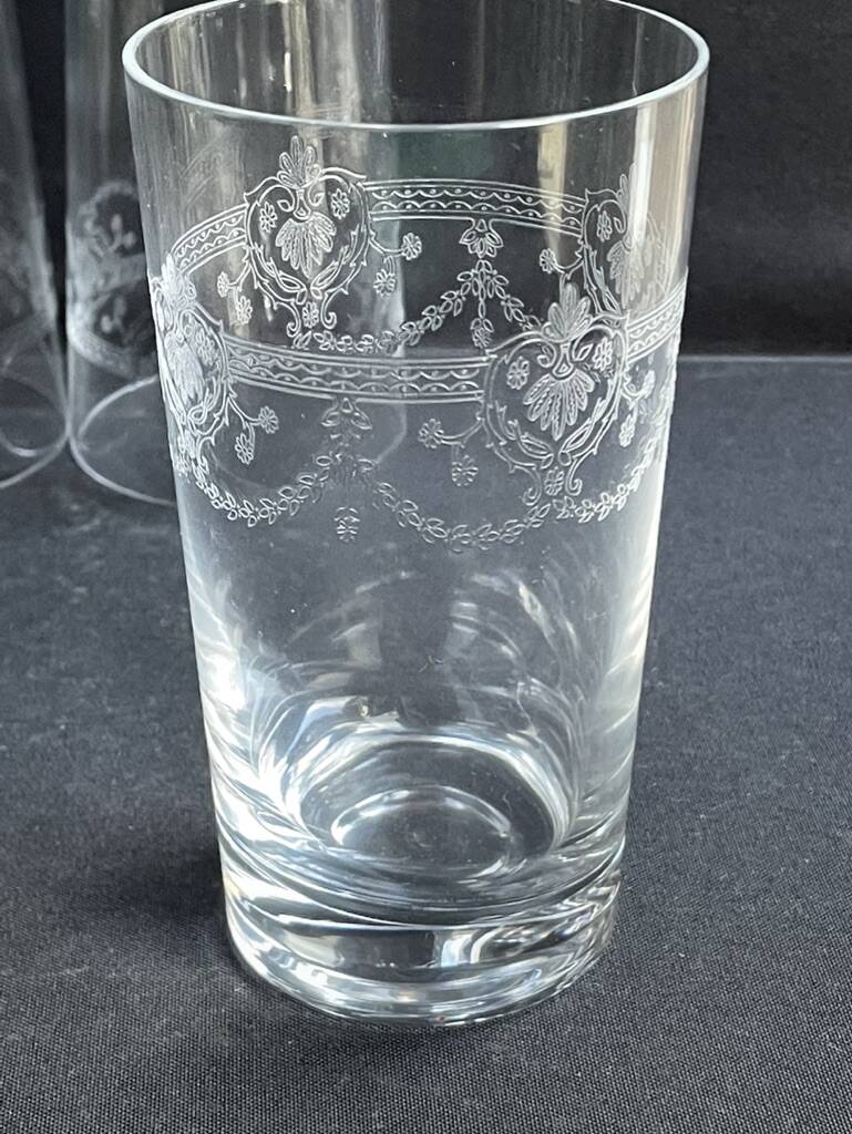 4 Engraved crystal fruit juice glasses