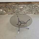 Petite table basse en verre fumé 1970