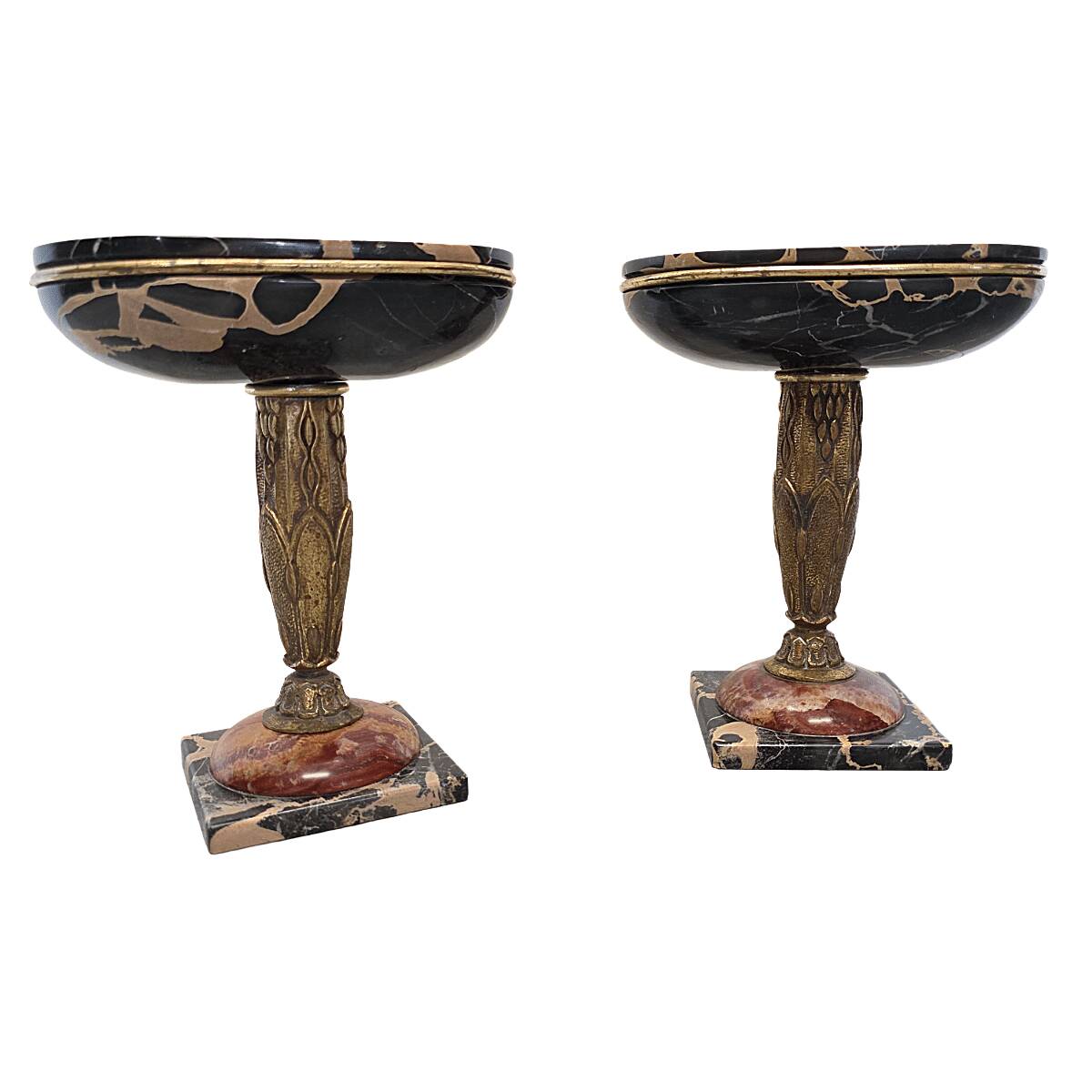 French Art Deco Bowls Of Marble And Bronze, 1920/30s