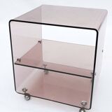 Michel Dumas smoked plexiglass rolling trolley for Roche Bobois 1970