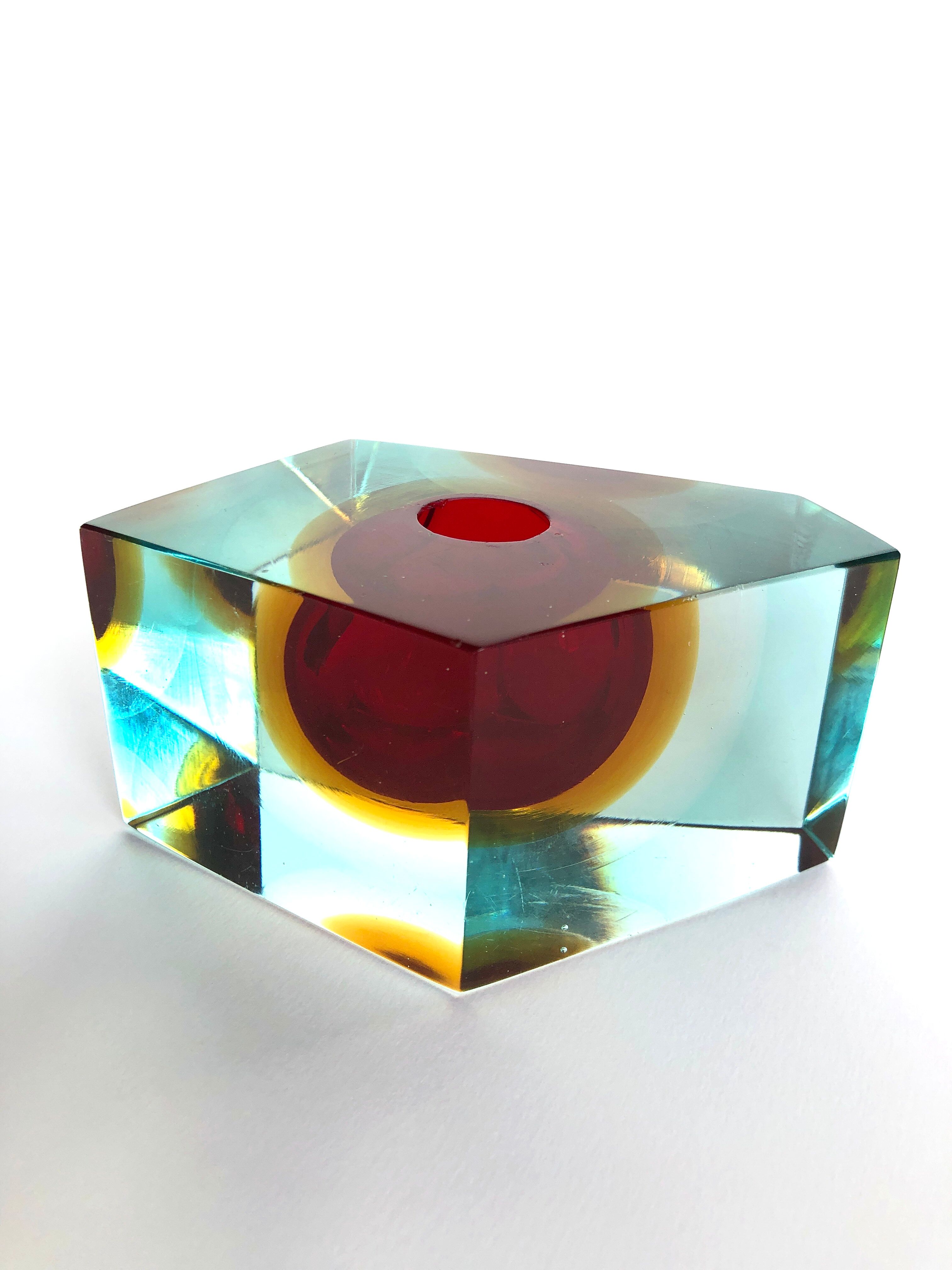Single-flower vase Sommerso Murano design Luigi Mandruzzato, 60s