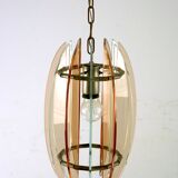 Mid-Century Italian pink and clear thick glass chandelier by Veca. Italy 1960s