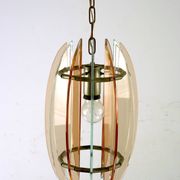 Mid-Century Italian pink and clear thick glass chandelier by Veca. Italy 1960s