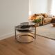 Vintage coffee table with 3 levels and rotating trays in chrome metal and smoked glass - Space Age 1970s.