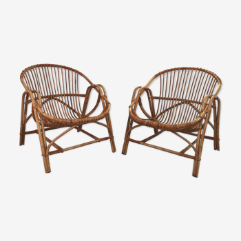 Two rattan armchairs