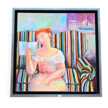 Oil painting by Yutao Ge, Woman Reading